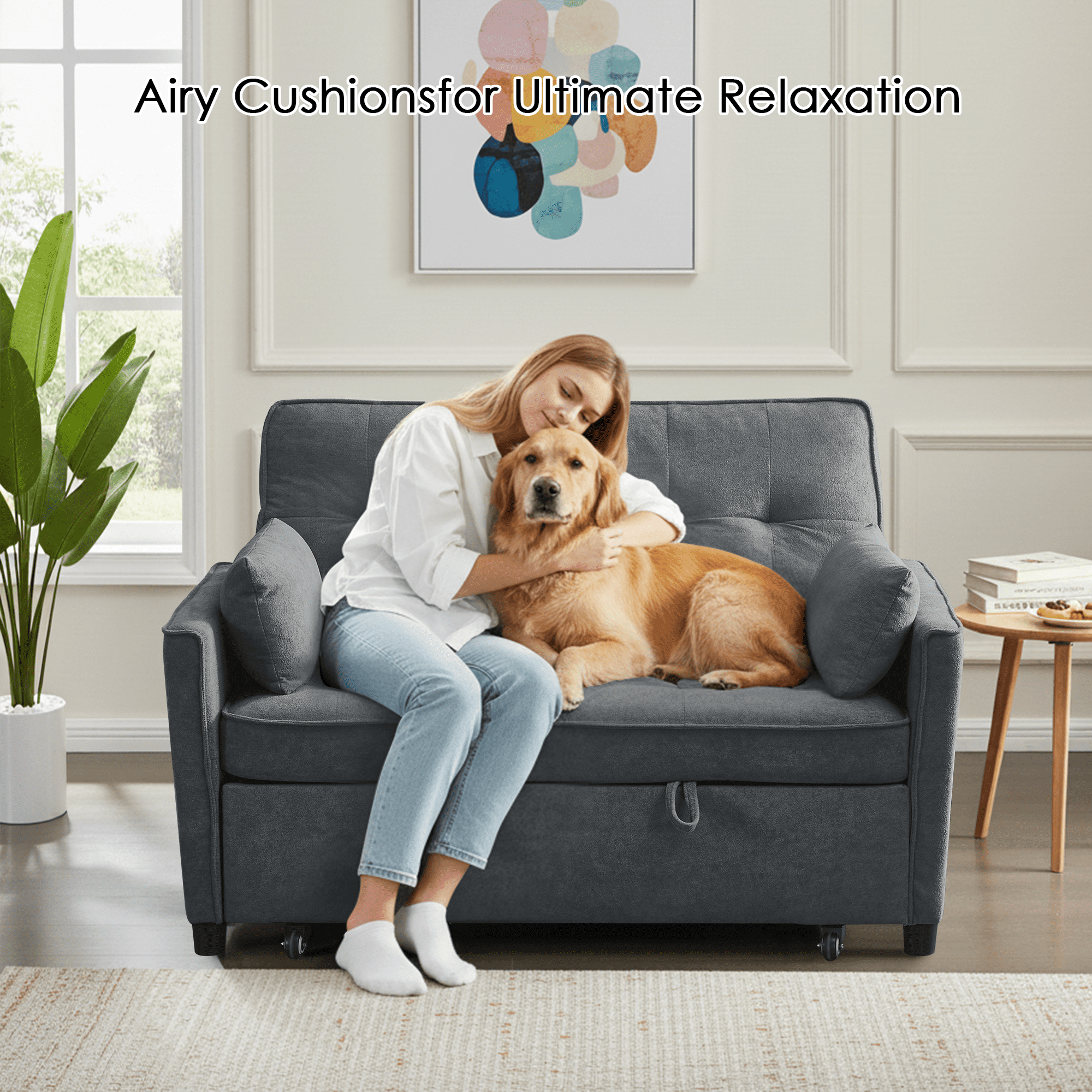 Convertible Sofa Bed,55" 3-in-1 Sleeper Sofa with Pull Out Bed,Sleeper Couch Loveseat with Adjustable Backrest,USB Charging Ports & Side Pockets for Living Room,Apartment,RV,Easy Assembly,Dark Grey