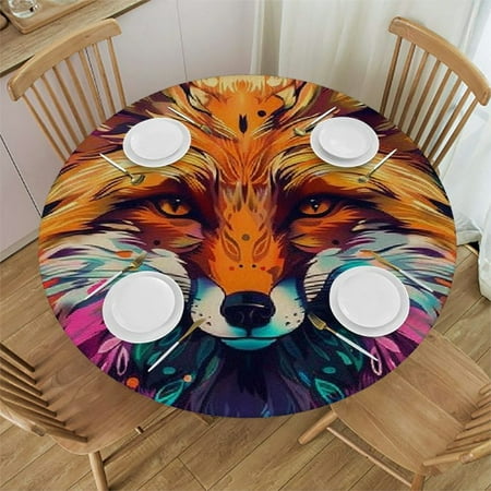 

Patifu Fox Colorful Pattern Round Table Cover Stain Resistant Washable Indoor Outdoor Tablecloth Kitchen Dining Wedding Parties 100% Polyester Fiber 42-46