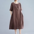 thumbnail image 4 of Plus Size Dresses Sevevn Women's Solid Color Fashion Plus Size Vintage Skirt Cotton And Linen Dress, 4 of 7