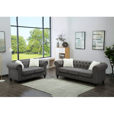 Best Quality Furniture Living Room set (Sofa & Loveseat) Dark Gray or