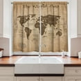 thumbnail image 2 of Ambesonne World Map Kitchen Curtains, Vintage Topographic Image, 55"x45", Pastel Brown Taupe, 2 of 3