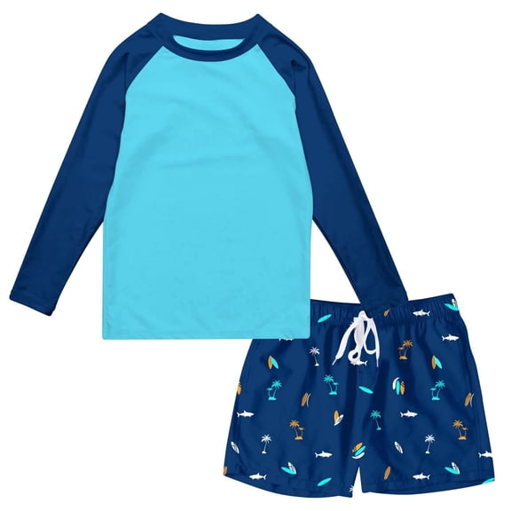 Lanbubble Boys Long Sleeve Rash Guard Swimsuit Kids 2-Pieces Bathing Suits Set