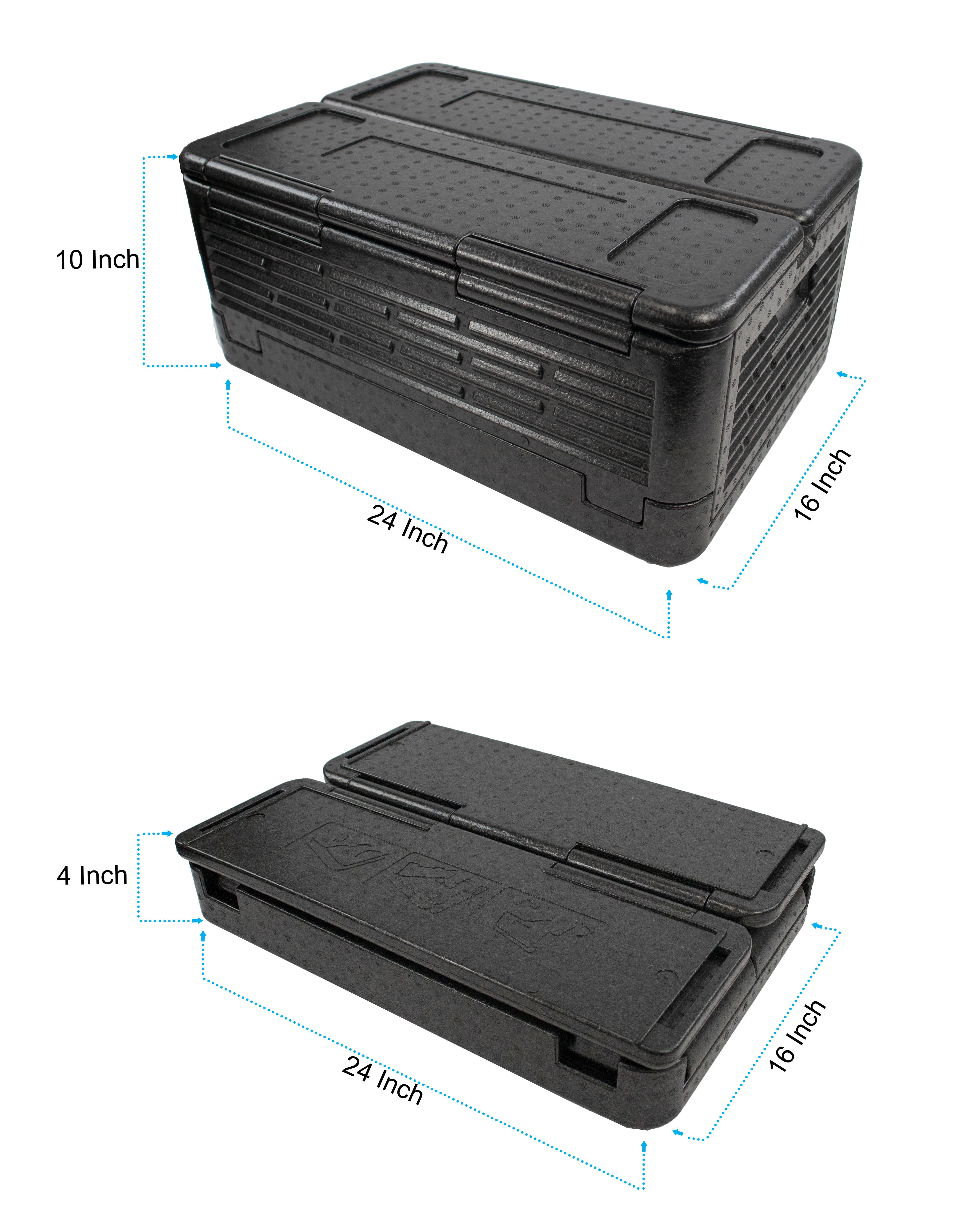 Collapsible Foam Cooler Chest Chill Box - X Large 10 x 24 x 16" - Insulated, Foldable, Portable, Lightweight, Iceless & Waterproof - Cold Or Hot Thermocooler Black X Large (64 Liters)