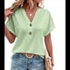 thumbnail image 1 of Tops Henley de Corta con Cuello en V para Mujer, Verde , Talla M, 1 of 6