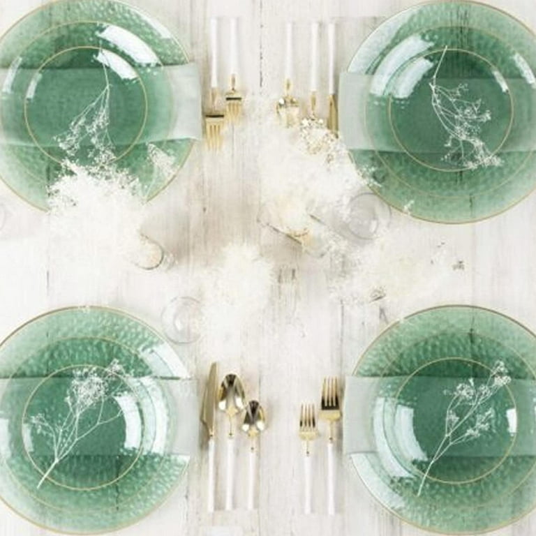 10 Pack 10 Glossy Hunter Emerald Green Round Plastic Dinner Plates