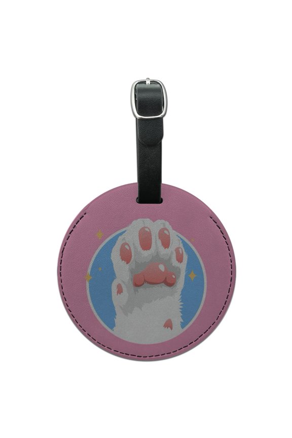 Cat Paw Toe Beans with Cute Sparkles Round Leather Luggage Card Suitcase Carry-On ID Tag