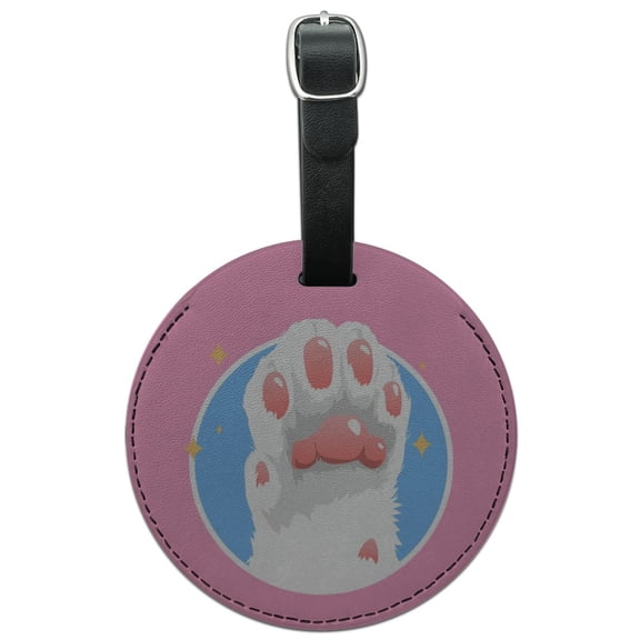 Cat Paw Toe Beans with Cute Sparkles Round Leather Luggage Card Suitcase Carry-On ID Tag