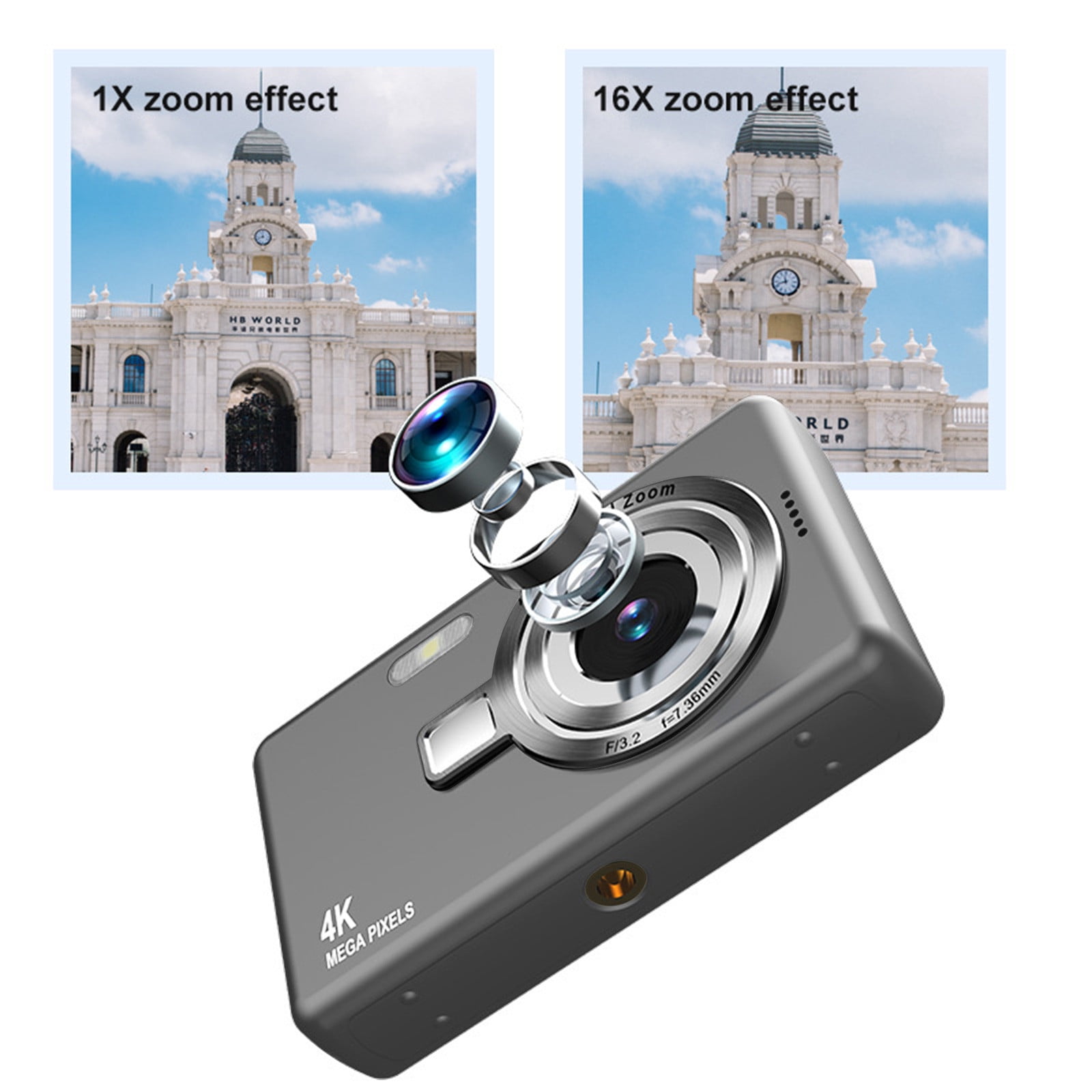 48MP Digital Camera, HD 1080P Camera Digital Point and Shoot Cameras with 16X Zoom Anti Shake, 2.4 Inch LCD Screen, Compact Small Camera for Girls