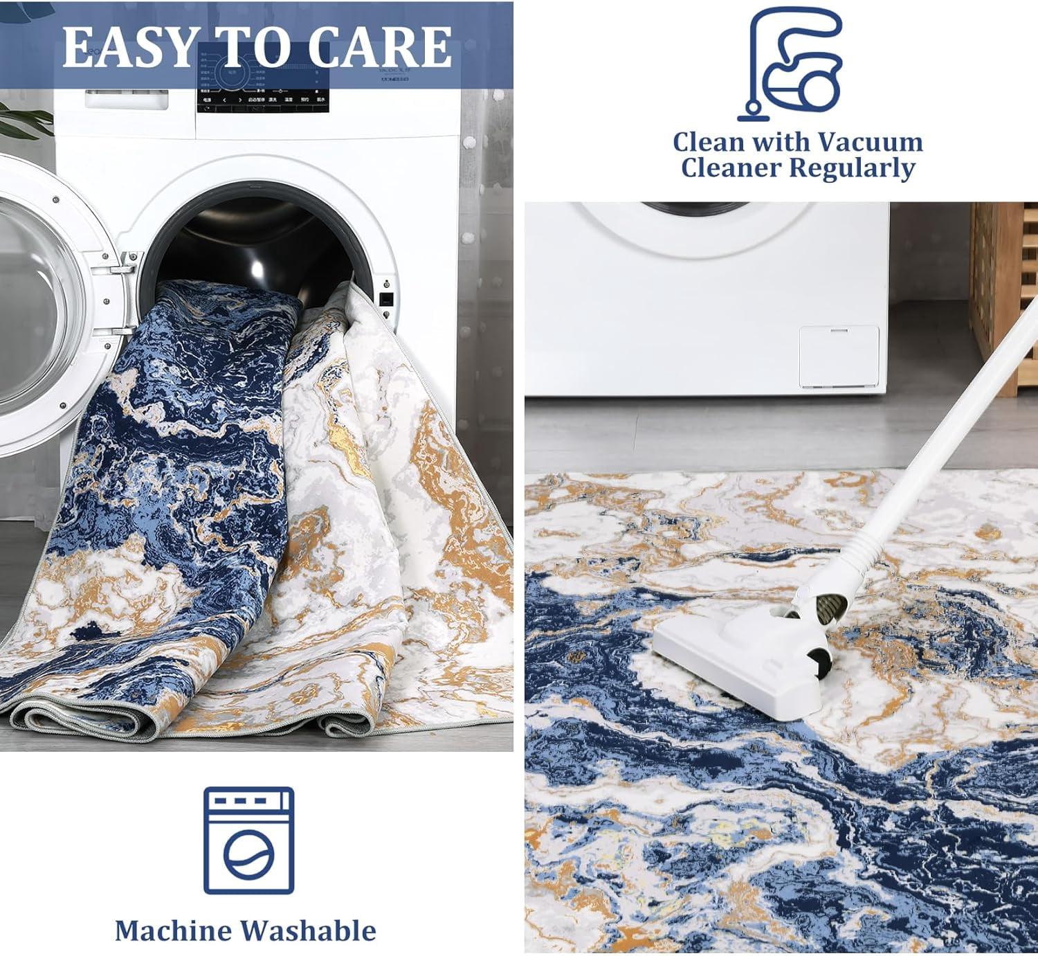 Homhougo 5x7 Washable Abstract Marble Area Rug, Soft Modern Non-Slip Luxury Carpet for Living Room, Bedroom, High Traffic Kitchen Entryway, Blue