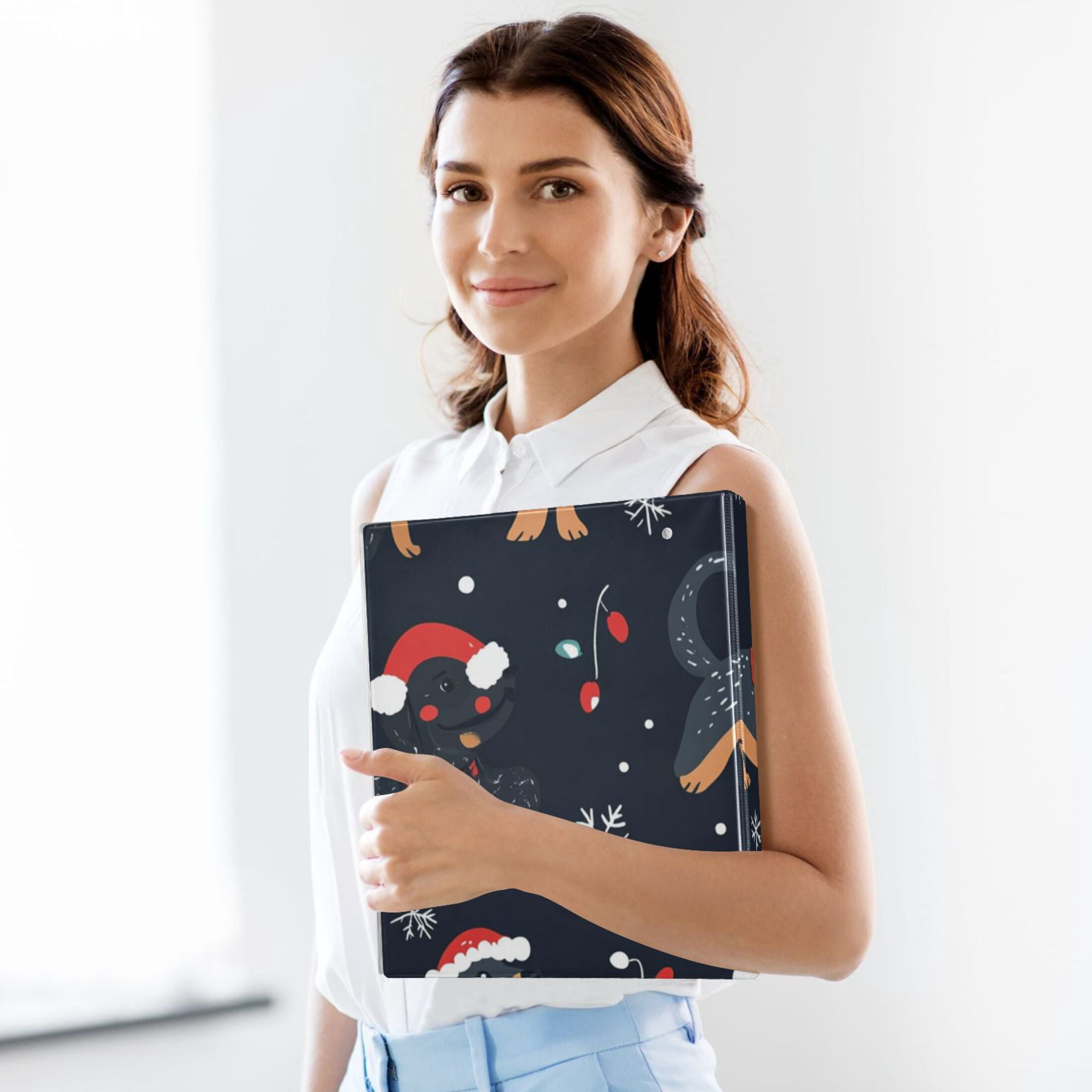 Christmas Dogs Snowflakes 3 Ring Binders 1.5 inch Hardcover File Folders with Interior Pockets A4 Size Organizer for School Office Hospital