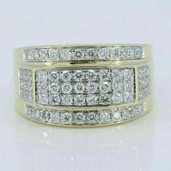Men's Band Ring 2Ct Round Cut Natural Moissanite Diamond in 14K Yellow Gold Plated