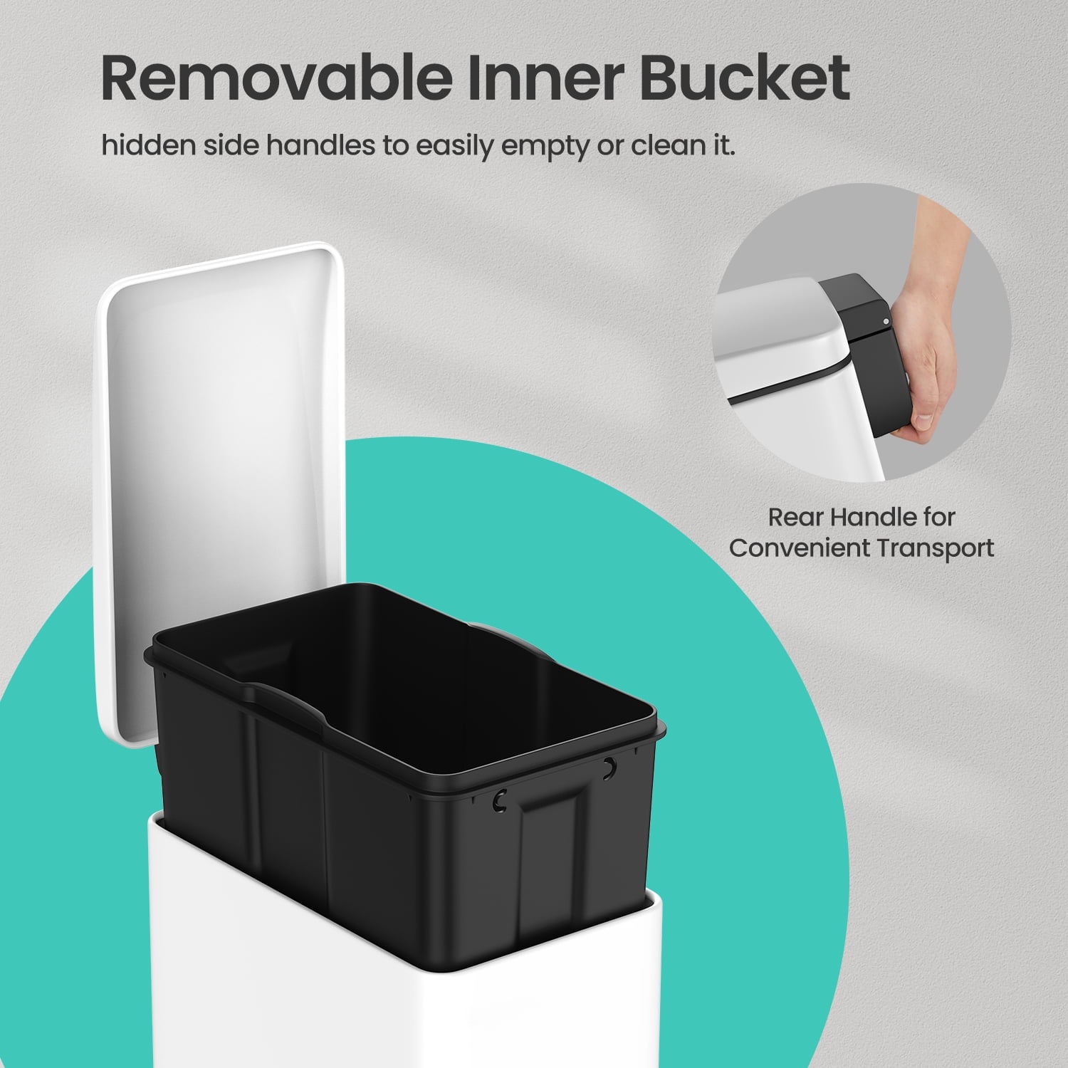 Slim Trash Can, 12.7-Gallon (48 L) Garbage Can for Narrow Spaces with Soft-Close Lid, Inner Bucket, Stainless Steel, 15 Trash Bags Included