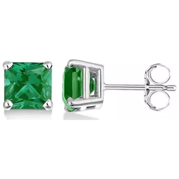Paris Jewelry 14k White Gold 2 Ct Princess Cut Created Emerald Stud Earrings Plated