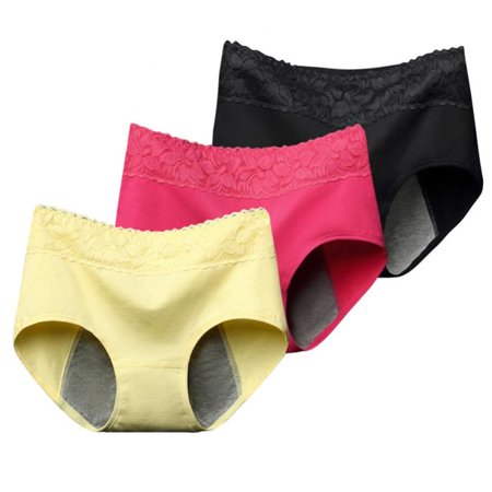 HESHENG 3pcs Women Lace Panties Breathable Cotton Mid-waist Briefs  Menstrual Period Panties Full Coverage Briefs