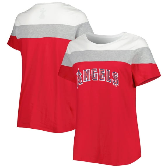 Women's White/Red Los Angeles Angels Plus Size Colorblock T-Shirt