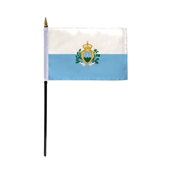 AGAS Small San Marino Flag 4x6 inch - 11 inch Plastic Pole Polyester Fabric Stitched Edges Sammarinese Hand Held Mini Small Stick Flags