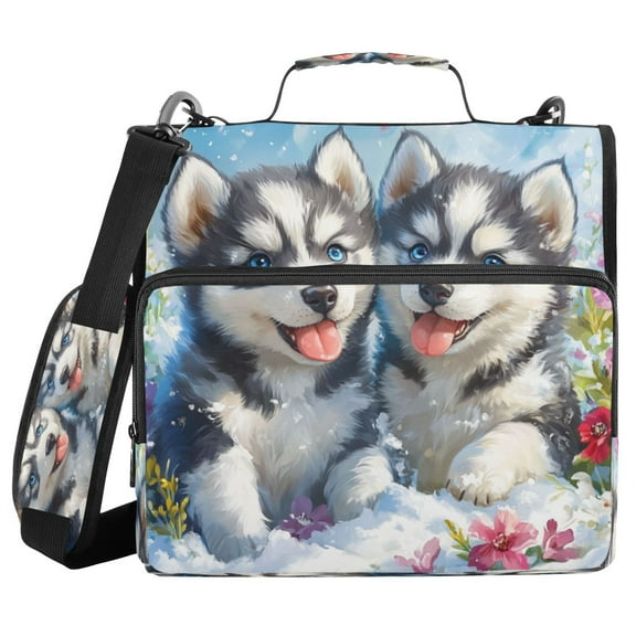 YAZAOO Zipper Binder trapper keeper Documents Organized Design Huskies in Bloom Printed