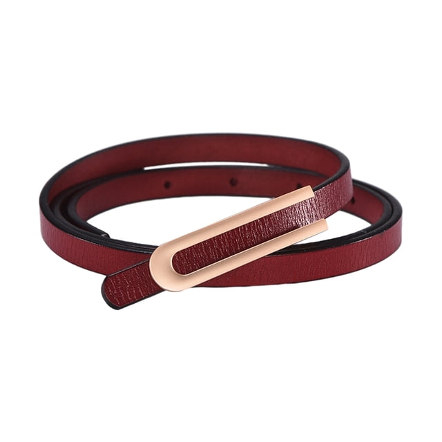 Qarigey Cinturón fino de cuero elegante para mujer, cinturón fino de PU para varios conjuntos, hebilla de Metal, nueva moda Cinturones Rojo