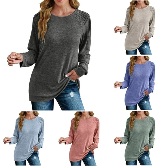 idosla Women Long Sleeve Shirts Fall Top Casual Pleated Blouse for Women Fashion (Dark Gray, L)