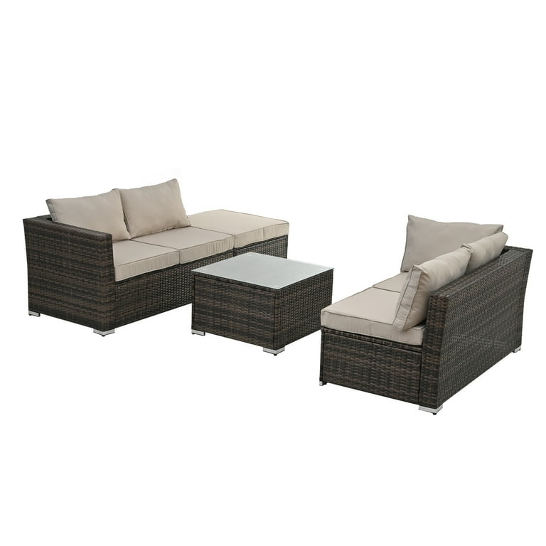 Highsound 4 Piece Patio Furniture Sets All Weather Outdoor Sectional Patio Sofa Manual Weaving Wicker Rattan Patio Seating Sofas with Cushion and