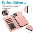 thumbnail image 3 of Wallet Case for iPhone 15, 2 In1 PU Leather Flip Phone Case with Detachable Magnetic TPU Inner, Kickstand Phone Cover with Card Slots & Wrist Strap for iPhone 15, Rosegold, 3 of 8