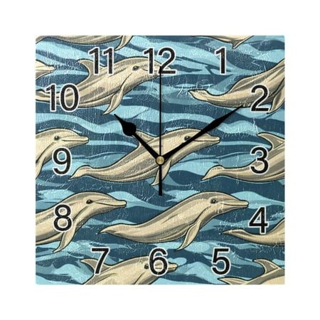 Ryvnso Dolphins in Ocean Wall Clock Square Silent Non-Ticking Battery Operated 7.78