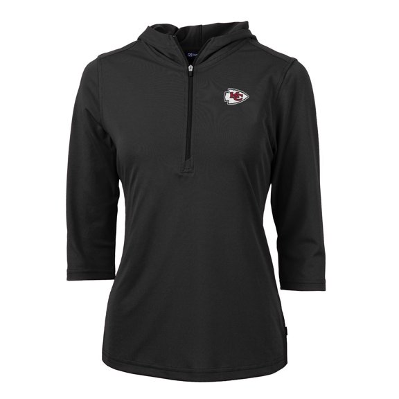Women's Cutter & Buck Black Kansas City Chiefs Virtue Eco Pique Half-Zip 3/4 Sleeve Pullover Hoodie