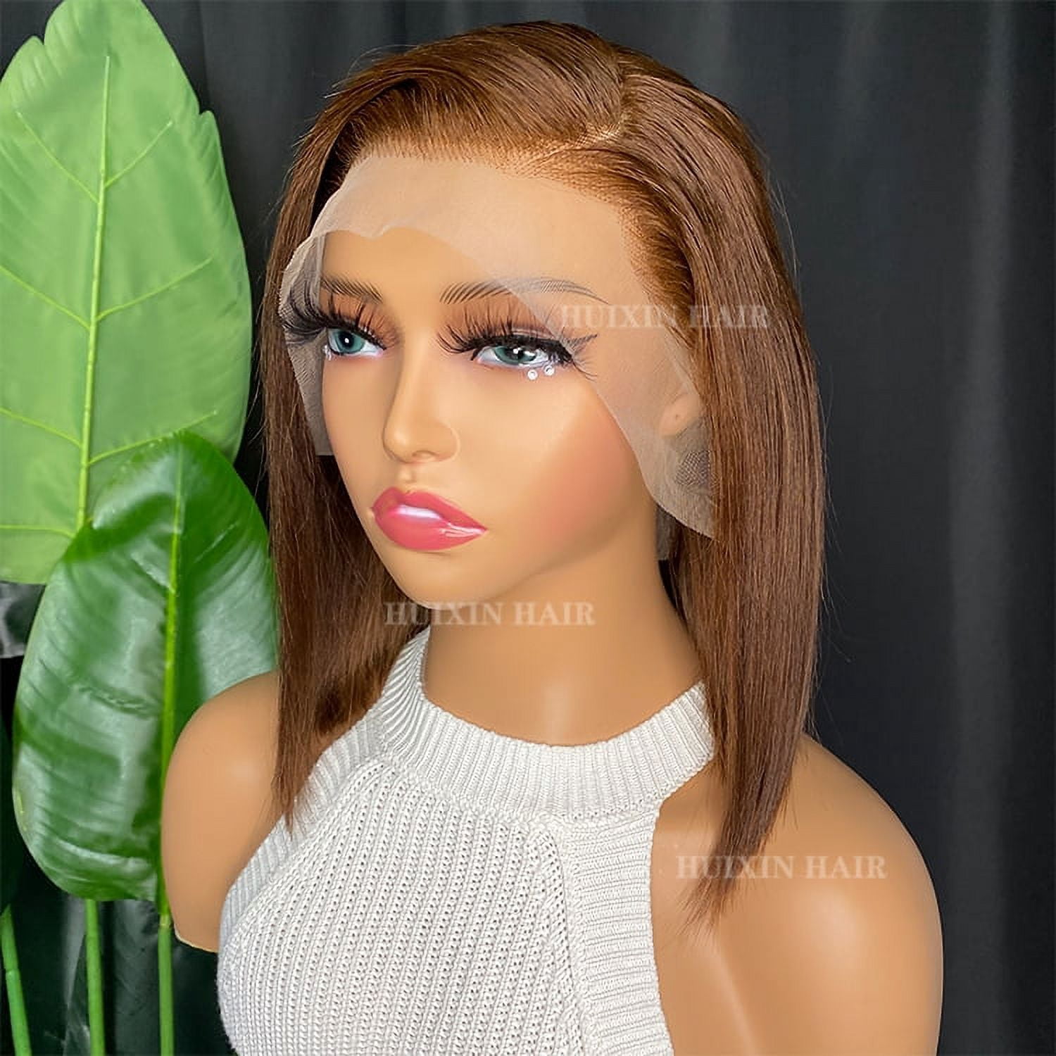 Factory Wholesale 12A 10A grade 100% raw remy Virgin human hair brown silky straight 13x4 transparent lace frontal bob wig