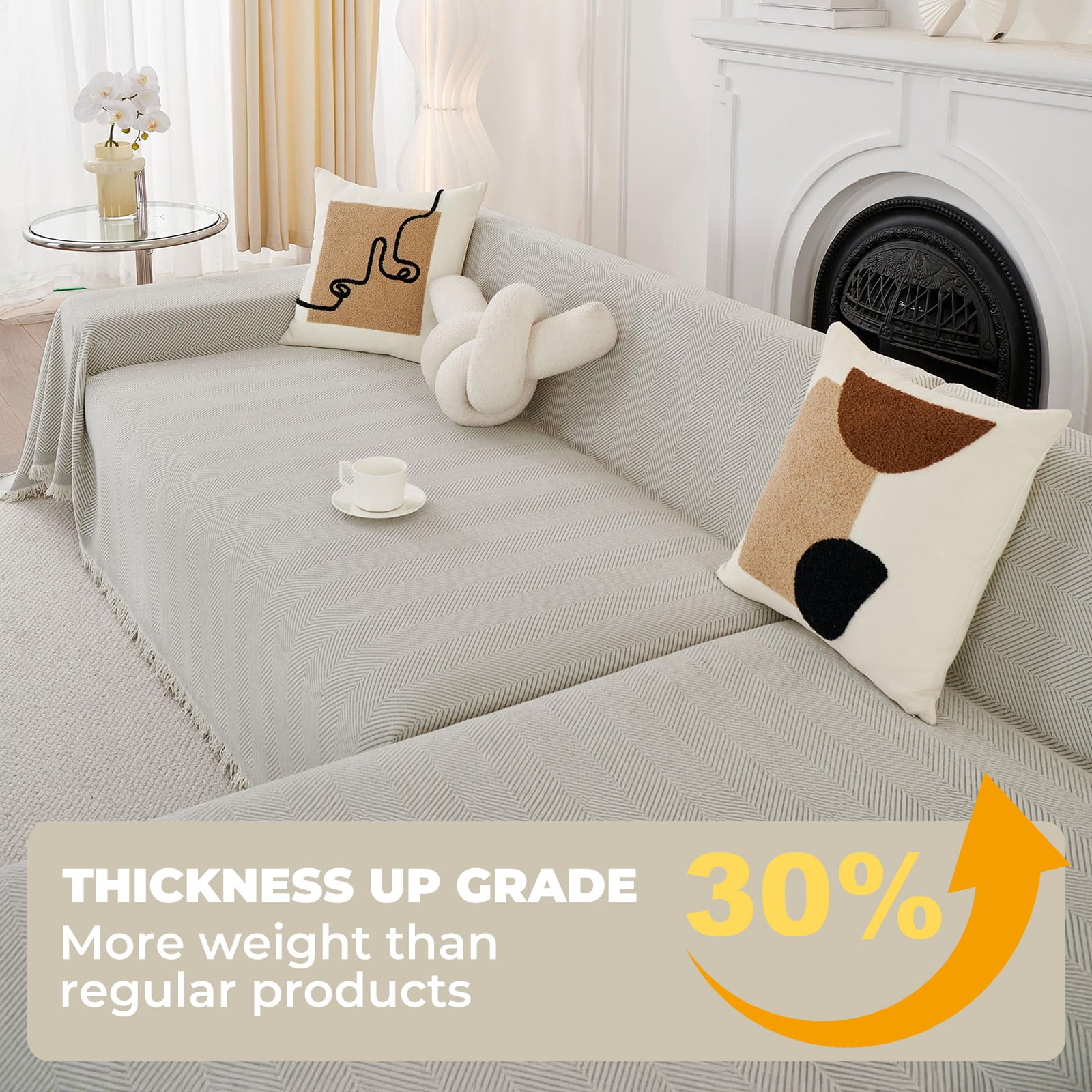 Sanmadrola Sofa Cover Non Slip Couch Cover for 3 Cushion Couch Machine Washable Furniture Protector for Dogs Pet Chenille Throw Slipcover Blanket for Living Room (Off White, 91"x134")