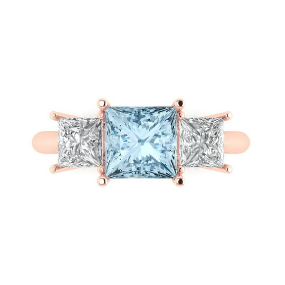 Three-Stone Engagement Ring for Women - 2.5ct Natural Swiss Blue Topaz in 18K Rose Gold Promise Ring