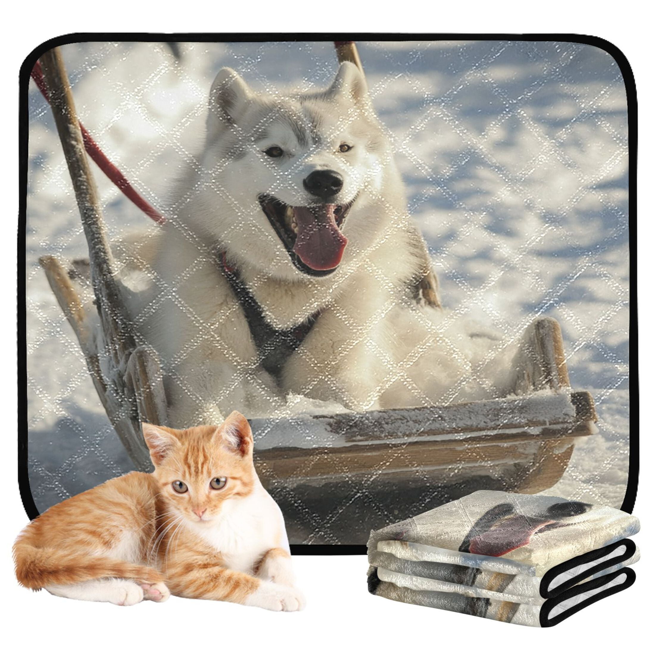 Qxltty Alaskan Dog on Sledge Cat litter Pads Pet Set of 2 Diaper Mats Center Anti-leakage Layer Absorbent Soft and Comfortable