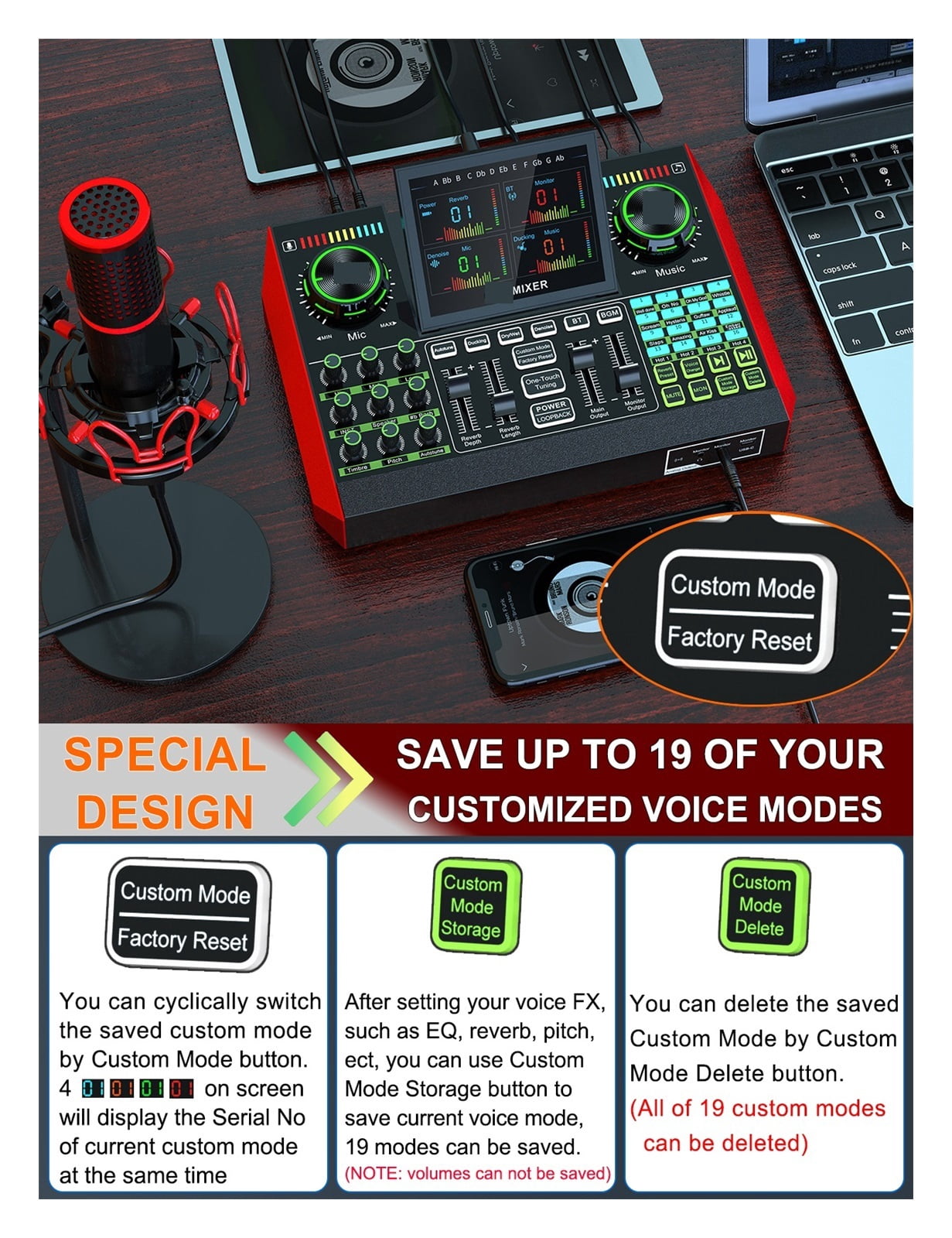 Audio Interface USB Podcast Equipment Bundle Mixer & Vocal Effects, G10 Sound Card Board Voice Changer, DJ Mixer For Live Stream ,Clear Sound