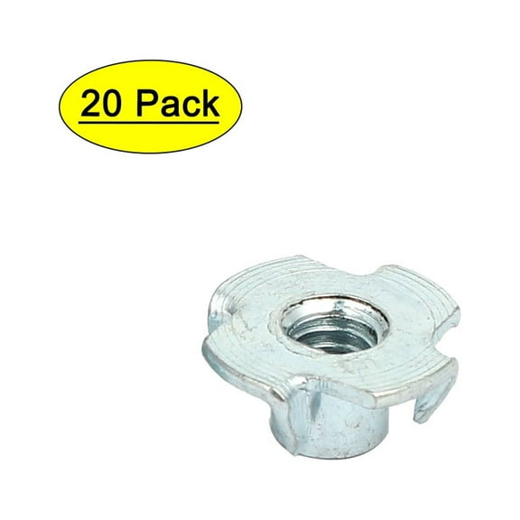 1/4'' Thread Dia 8mm Height 4 Prongs Full Threaded T-Nut Tee Nuts 20pcs
