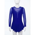thumbnail image 3 of Mufeng Kids Girls Figure Skating Dress Professional Gymnastic Leotard Dress Long Sleeve Mesh Splice Royal Blue 12, 3 of 7