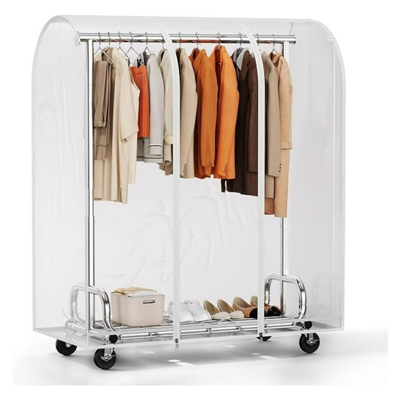 BNHHYYDS Clothes Rack with Cover, Heavy Duty Garment Rack Adjustable, 450lbs Capacity, Lockable Wheels, Portable Closet for Bedroom, Laundry, Balcony