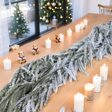 AuroraX Flocked Rattan Needles Garland Simulated Rattan Strip Garland Artificial Faux NonLit Indoor Outdoor Christmas Decoration for Mantle White