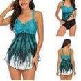 thumbnail image 3 of Jacenvly Women Tankini Set Two Piece New Style Sleeveless Swimsuit Contrast Color Round Neck Surfing Swimwear Soft Women'S Bikini Split Two-Piece Beach Swimsuit with Bra Swimsuit Green, 3 of 6