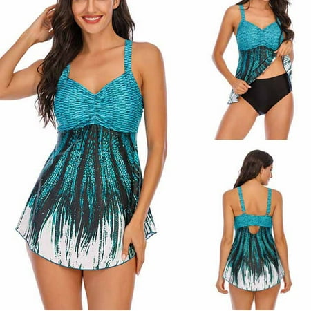 

Finelylove Two Piece Swimsuit For Women Lightly Lined Sport Bra Style Bikini Green XXXXL