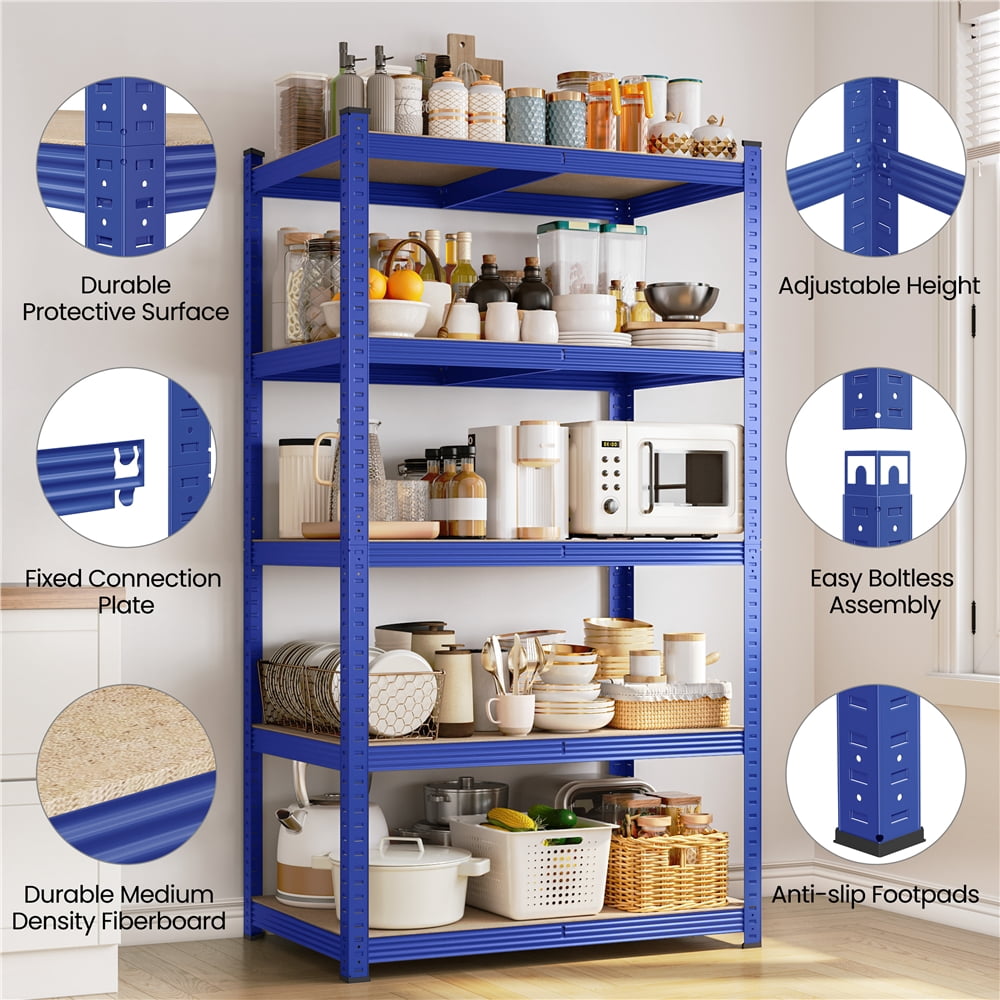 Yaheetech 5 Tier Metal Storage Rack with Adjustable Shelves, Set of 3, Blue