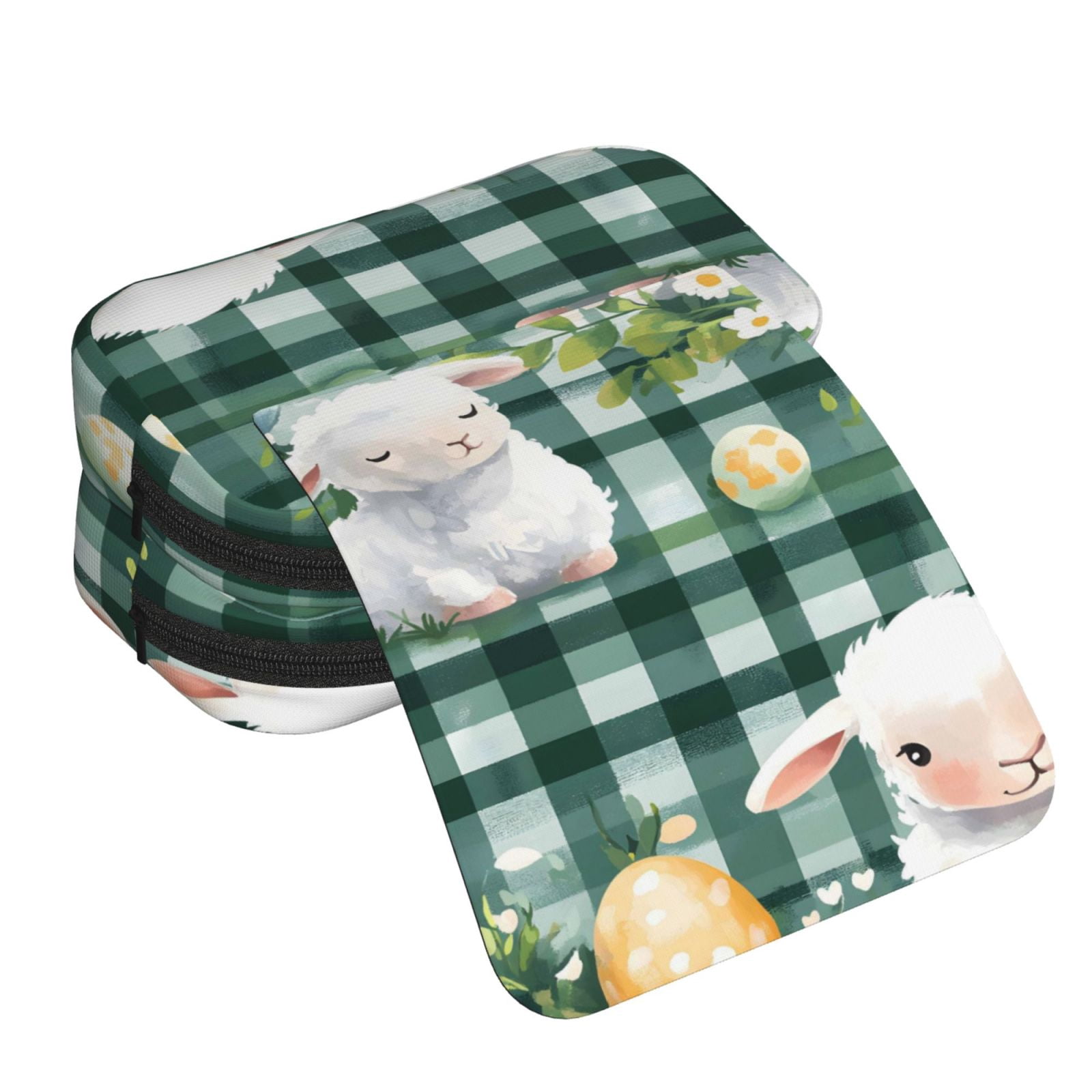 Large-Capacity Flip-Top Double-Layer Pencil Case, Multi-Functional Pocket Pen Case, Durable Stationery Organizer Easter Day Easter Lamb Leaves Watercolor Eggs