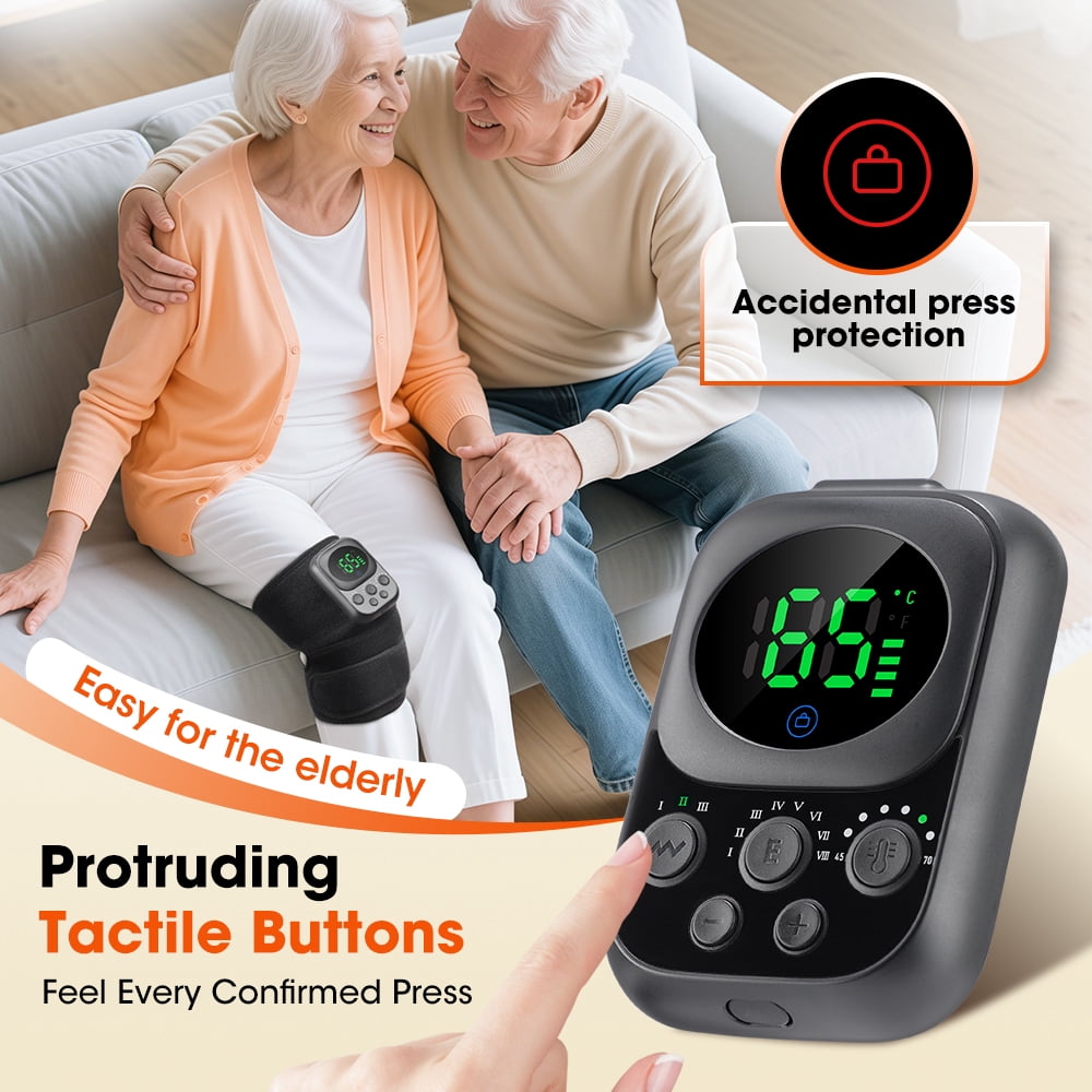 Cordless Heated Knee Massager, Portable 3-In-1 Heated Knee Elbow Shoulder Brace Wrap, 3 Vibrations and 6 Heating Modes Vibration Knee Heating Pad for Home Use (Black)