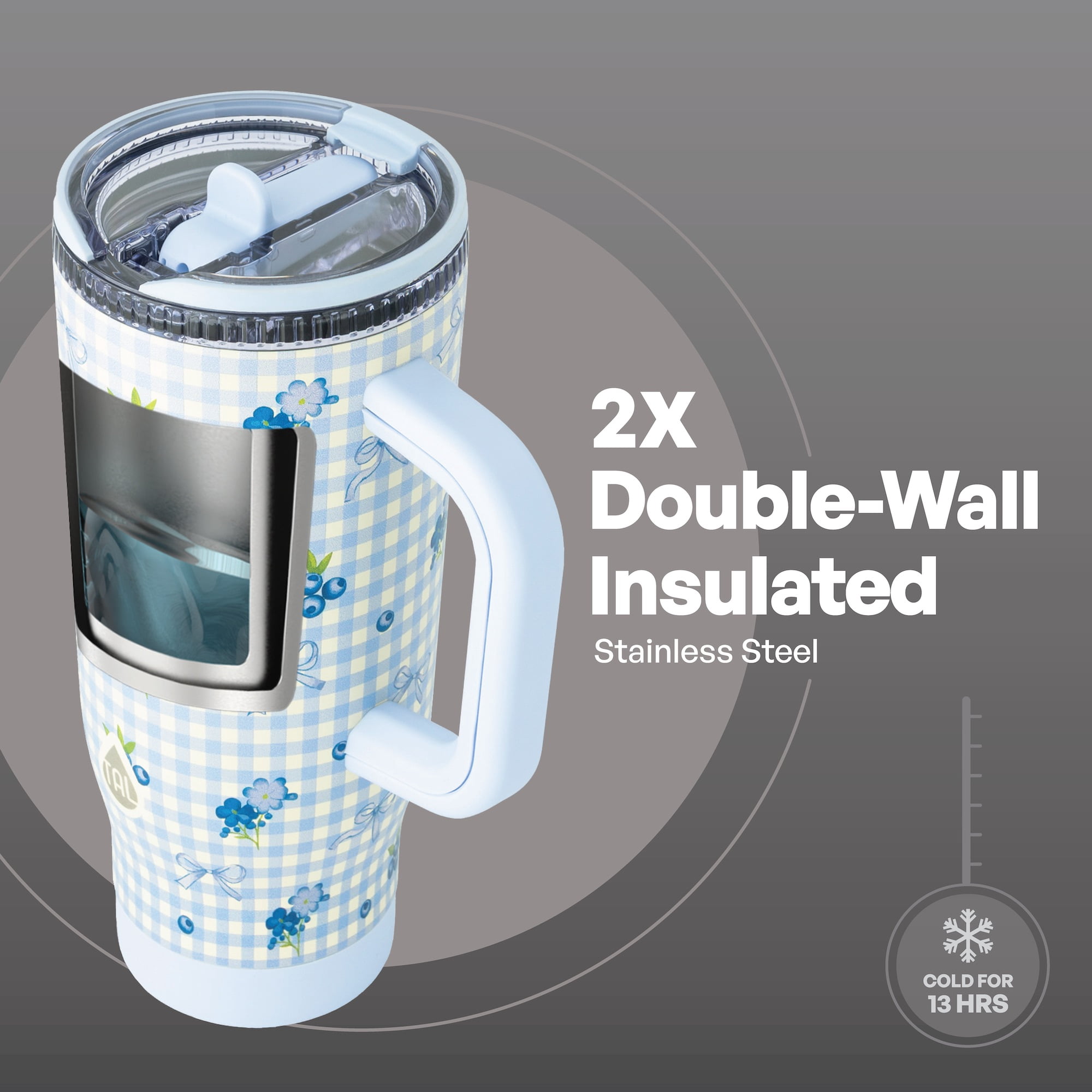 TAL 32oz Stainless Steel Skye Tumbler with Flip-Up Straw, Blueberry