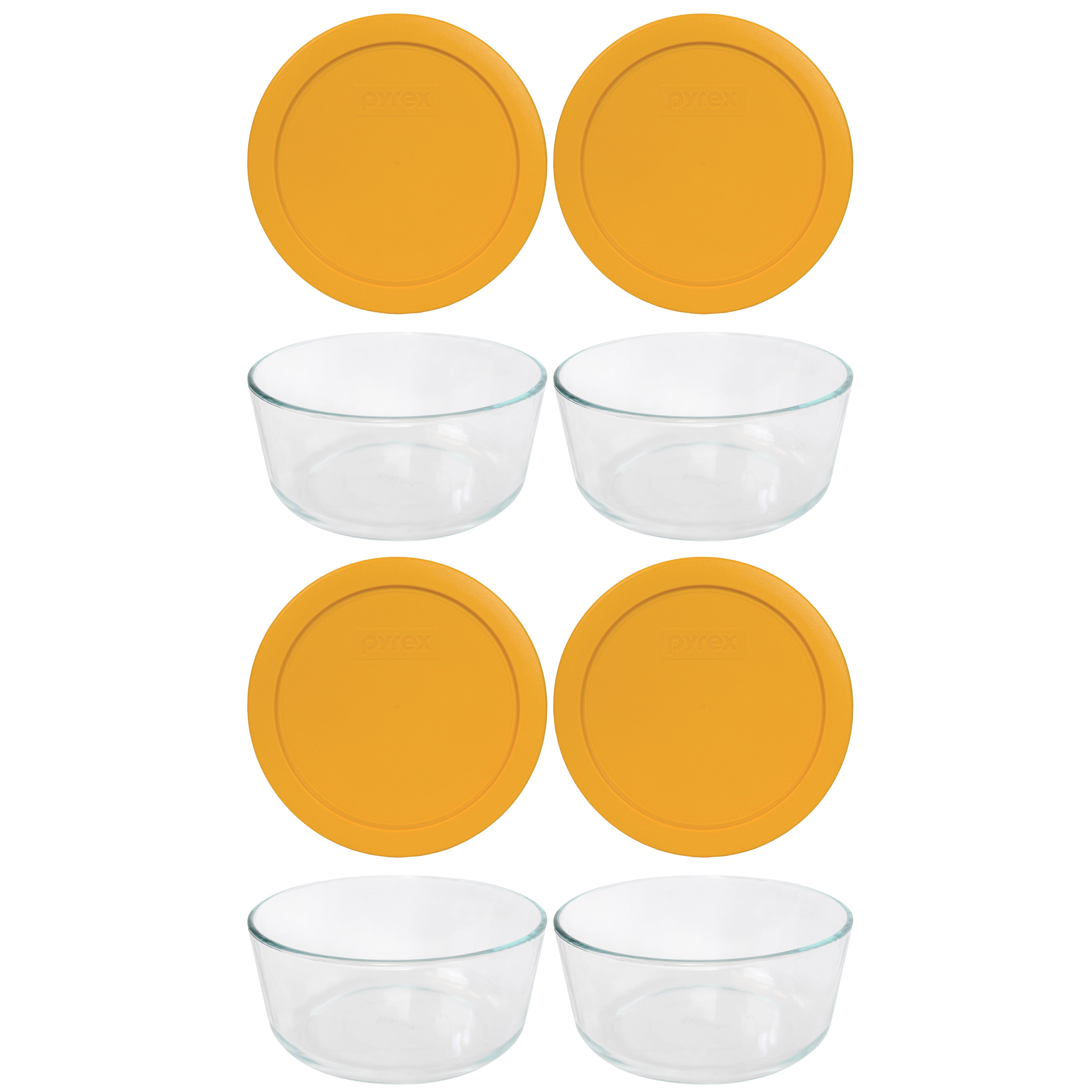 Pyrex 7203 7Cup Glass Bowl & 7402PC Lemon Drop Yellow Lid (4 Pack
