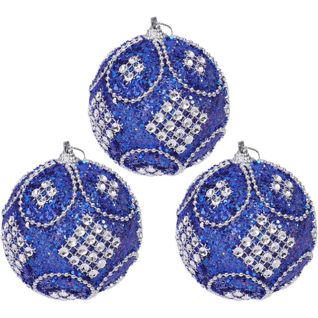3 bolas de adorno para árbol de Navidad, mini bolas de espuma con purpurina para colgar, decoración colgante de 8 cm (azul)