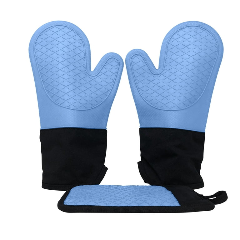 Ecoberi Silicone Oven Mitts and Pot Holder Set, Heat Resistant, Cook, Bake, BBQ, Pack of 3 Blue, Adult Unisex, Size: One Size