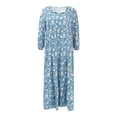 thumbnail image 5 of Women Fashion Dress Boho Print V Neck Strap Loose Half Sleeve Long Casual Holiday Dress Blue XXL, 5 of 5