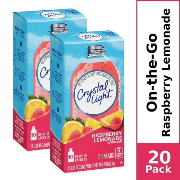 (20 Packets) Crystal Light Raspberry Lemonade Sugar Free, On-The-Go, Caffeine Free Powdered Drink Mix