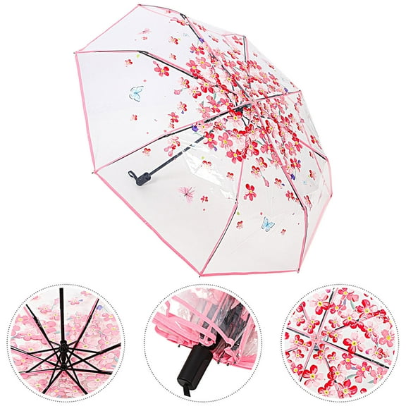Masteelf  Folding Umbrella Bridal Bride Clear Umbrellas for Weddings Travel Pink