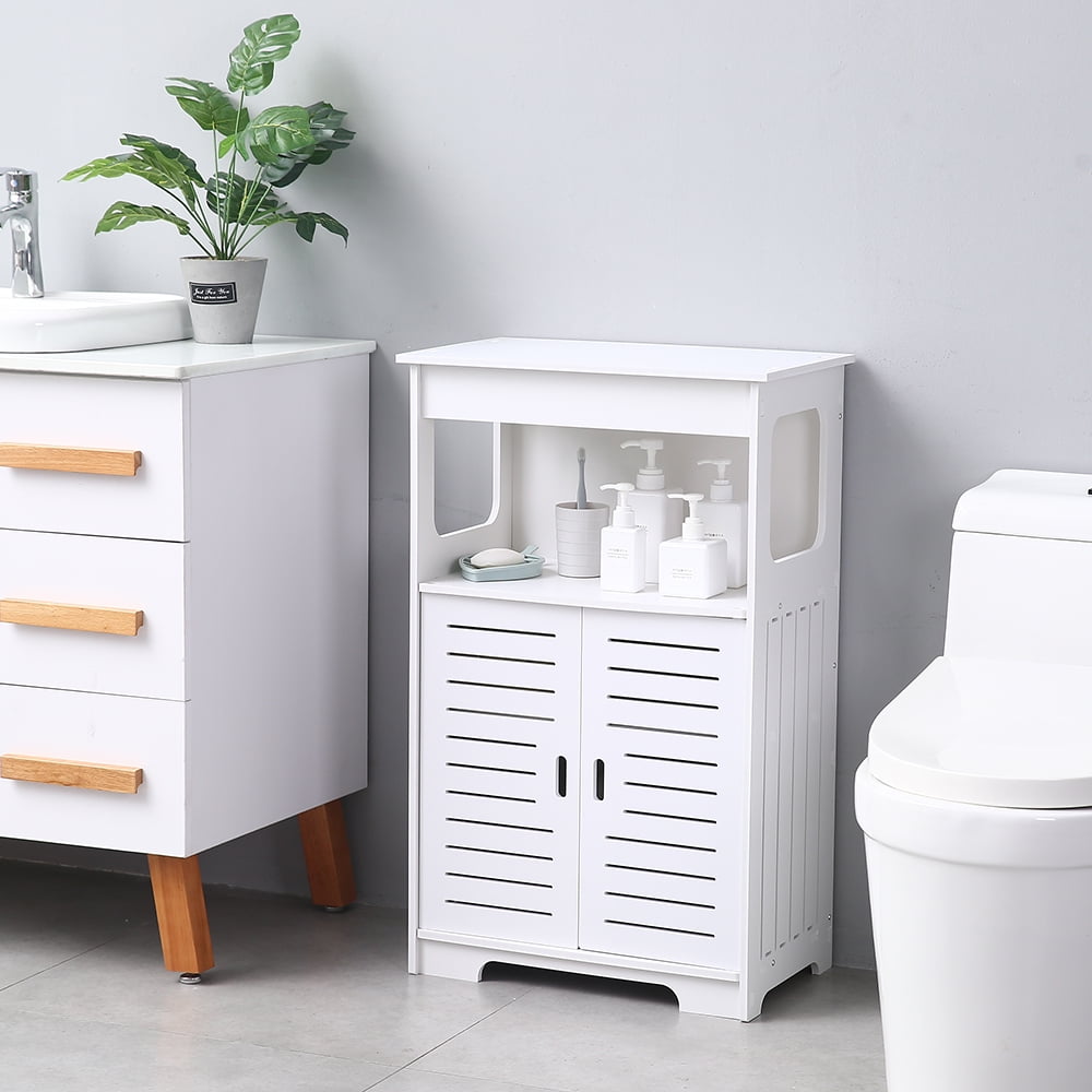 PVC Floor Bathroom Storage w/ Doors and Shelves