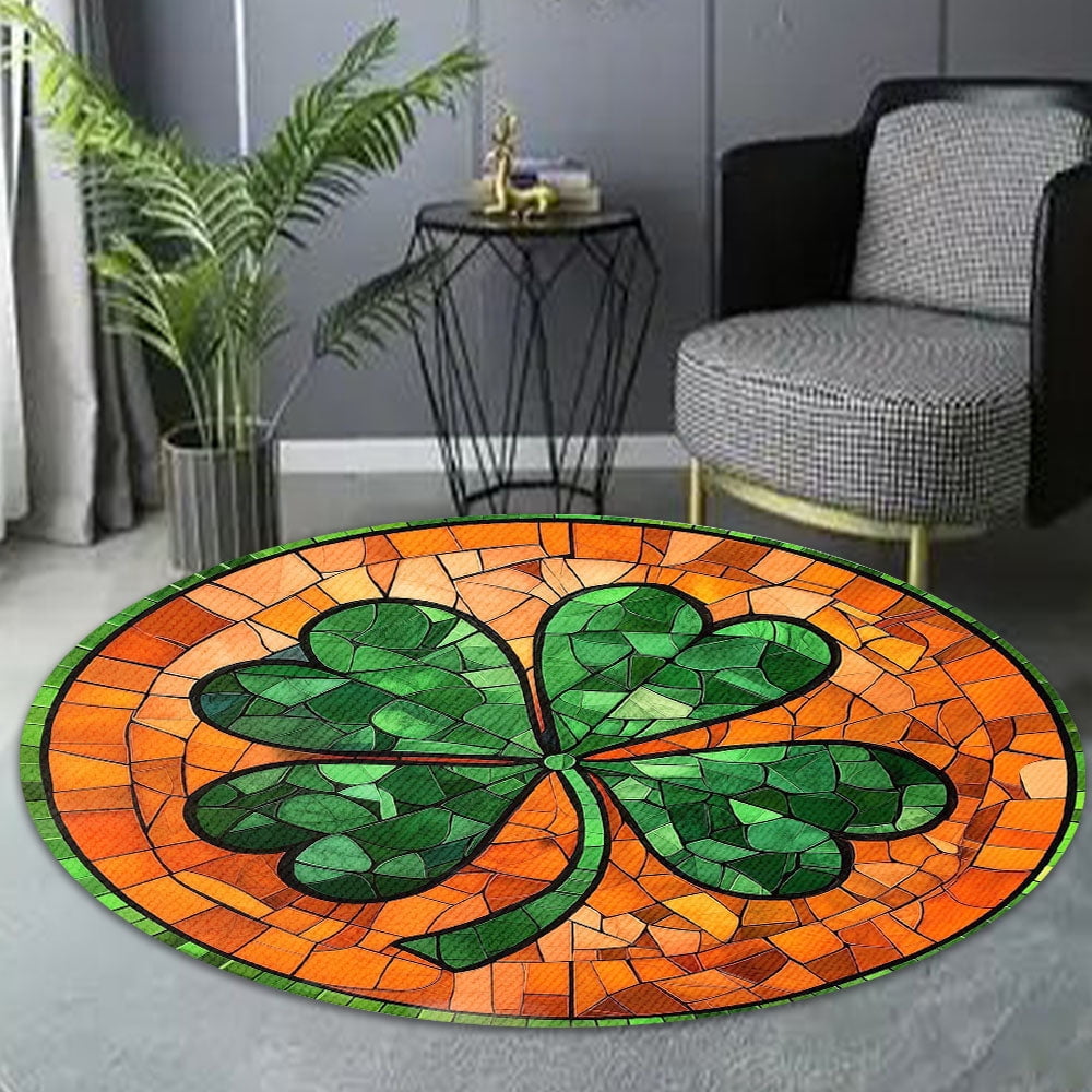 Round Area Rug, Four Non-Slip Floor Mat, Soft Washable Carpet for Living Room Bedroom Decor 71 Inch